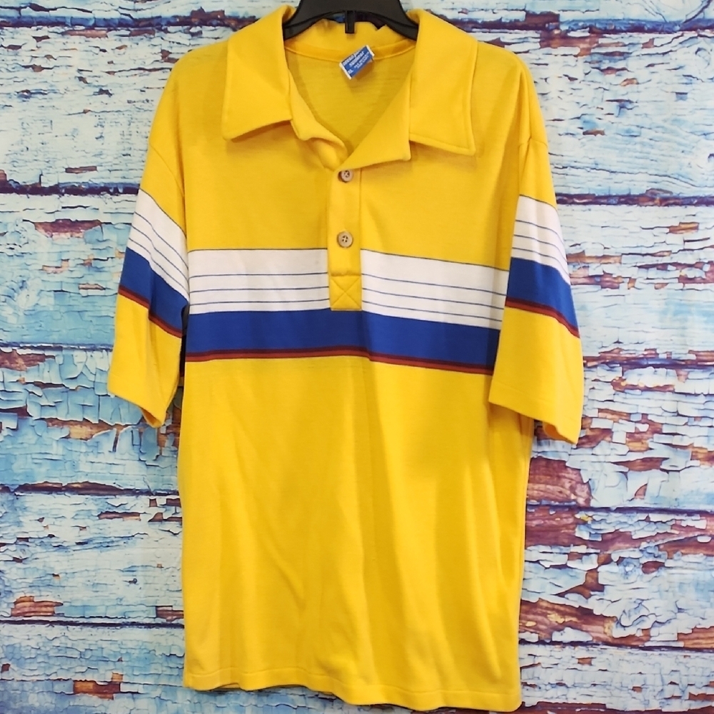 OP VTG Men's Polo in Yellow with Blue and White Accents